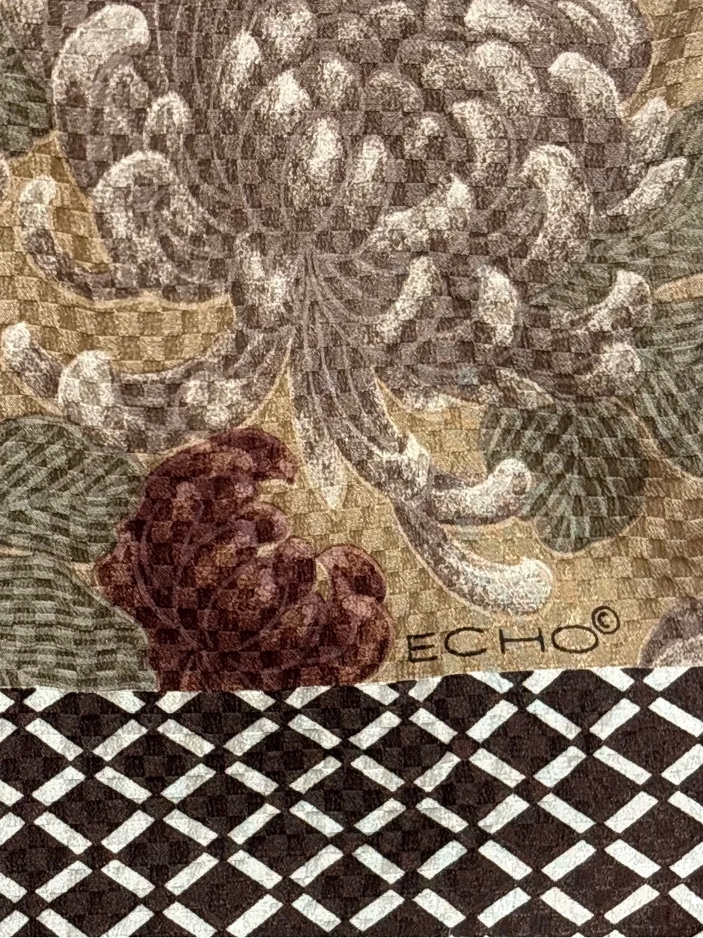 Vintage Echo silk scarf, large floral pattern in neutral tones